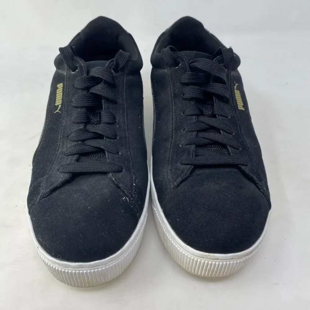 Puma Vikky Platform Sneakers Black Suede Shoes Womens Size 10